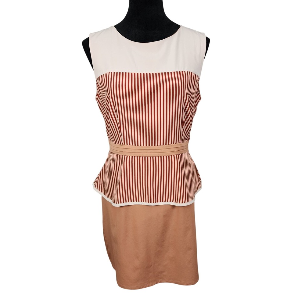 ESLEY Size Medium Candy Striper Peplum Colorblock Career Casual Sheath Dress EUC